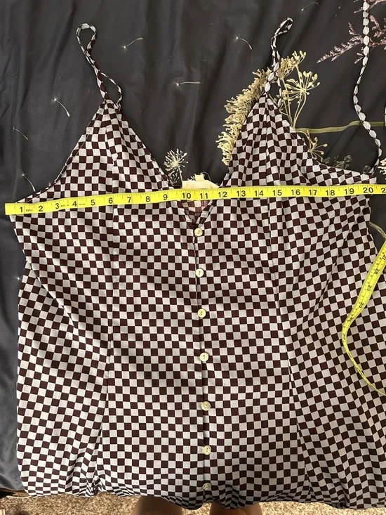 Jade By Jane Checkerboard Button-Front Slip Dress in Light Blue and Brown - Picture 4 of 6